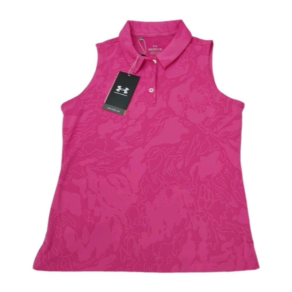 Under Armour Shirt Youth Girls Medium 10-12 Sleeveless Golf UA Helix NWT Pink